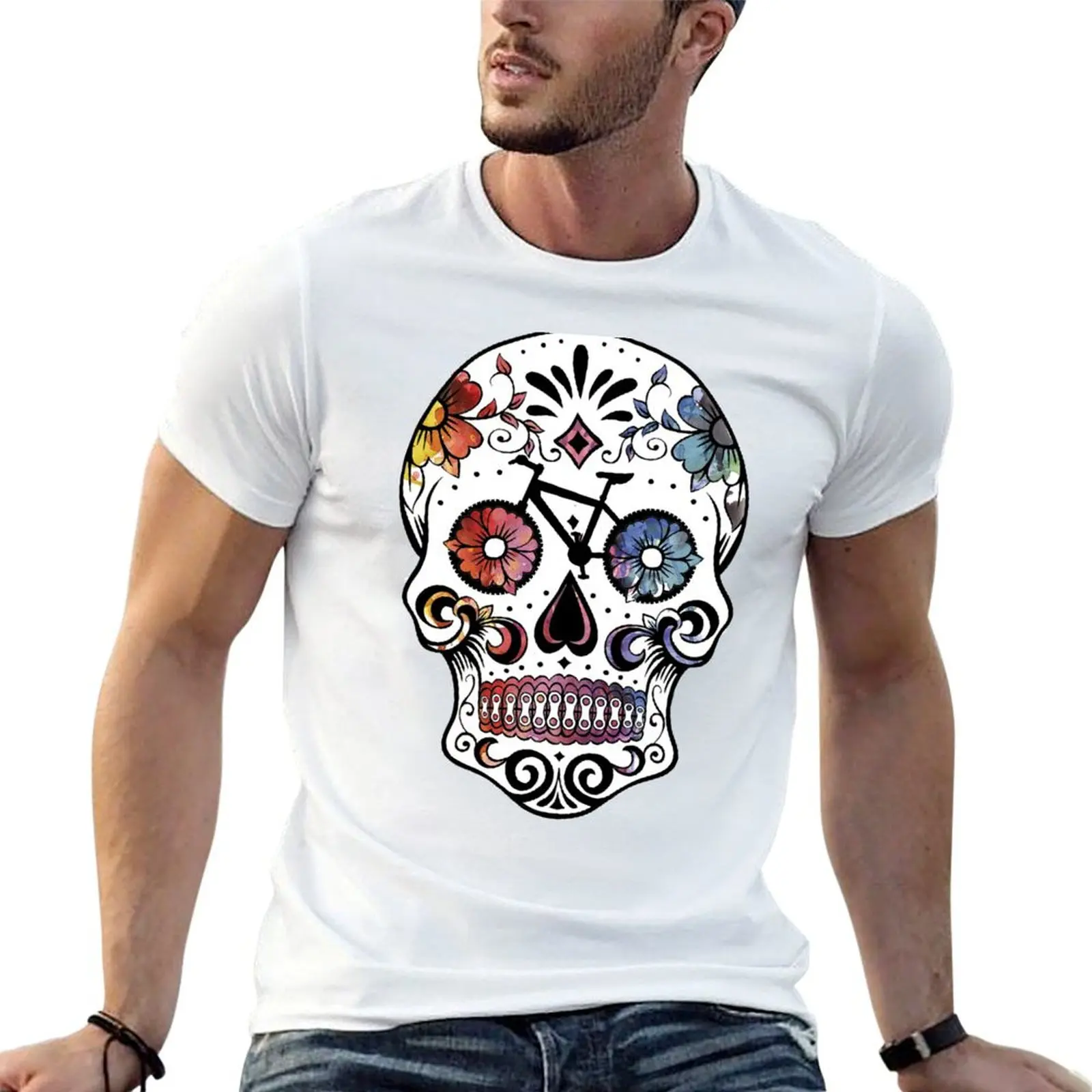 

high cotton shirts man skull t man T-Shirt quality for Watercolor sugar pack shirt t white cycling