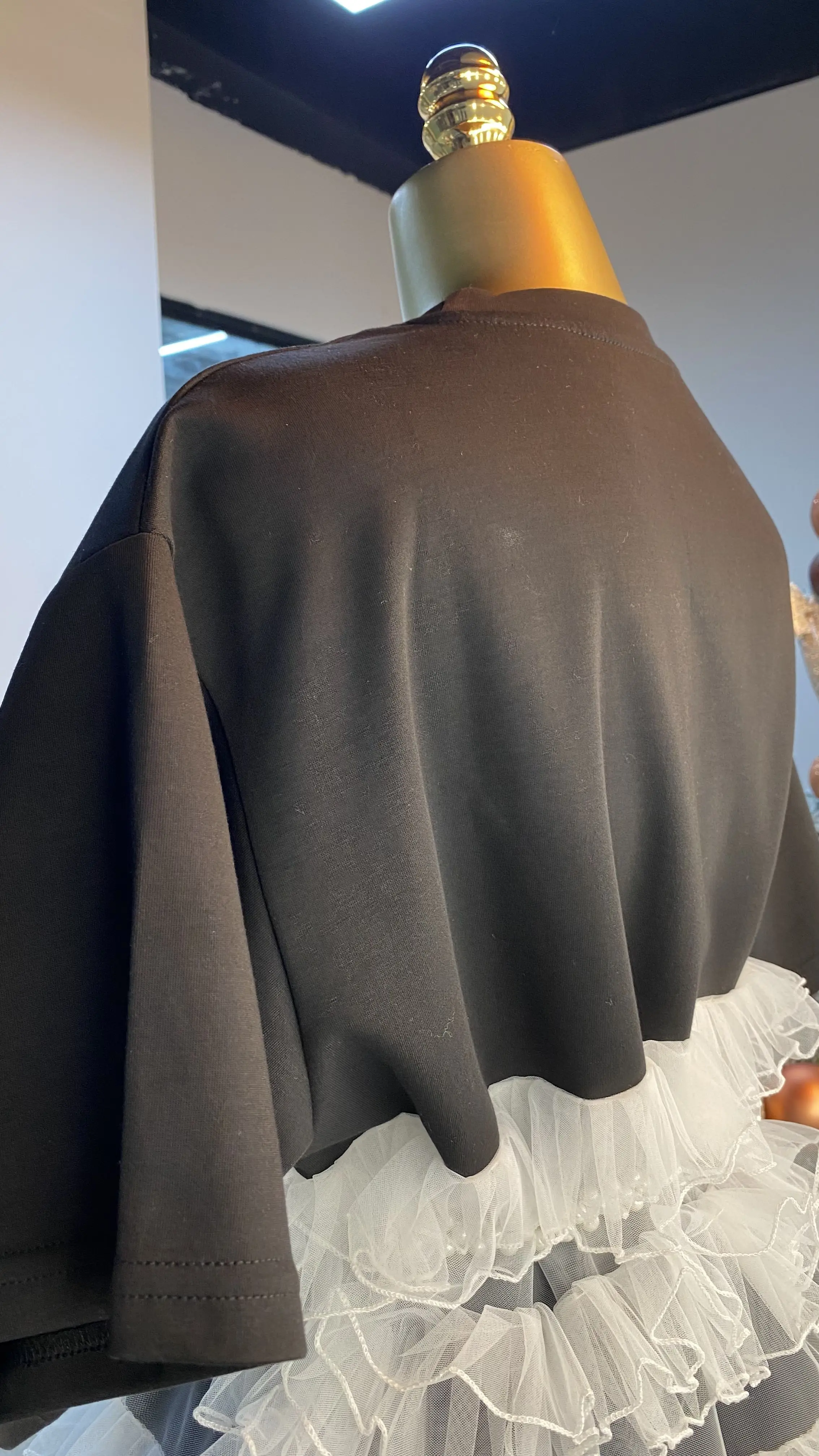 فستان تي شيرت شبكي مرقع أنيق مقاس كبير فستان فضفاض بفيونكة-GZMM394