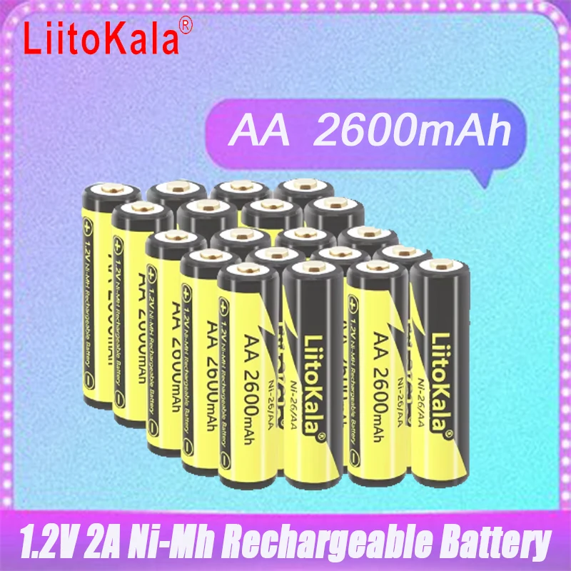 20PCS LiitoKala AA Battery 2600mAh 1.2V 2A Ni-Mh Double A Rechargeable Batteries And 5PC  Flashlight Toys  Case Boxes