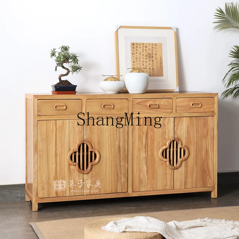 

CL new Chinese-style solid wood entry entrance shoe cabinet integrated elm storage wall living room dining side foyer cabinet