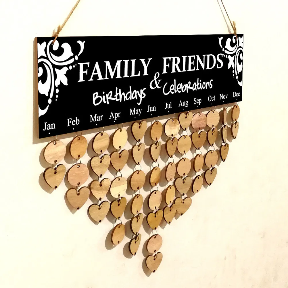 

102Pcs DIY Wooden Family Birthday Calendar Board with 25 Heart 25 Round Discs Iron Wire Hemp Rope Hanging Wall Decor Home Office