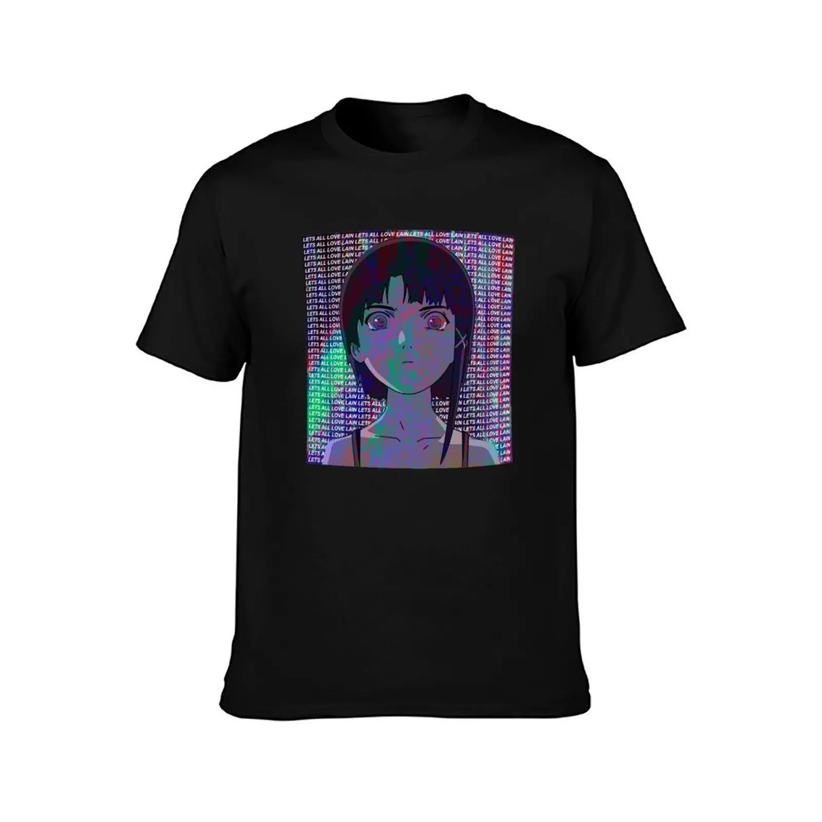 LETS ALL LOVE LAIN - SAD JAPANESE ANIME AESTHETIC GLITCH VAPORWAVE 2 T-Shirt, Summer Casual Cotton Tee, Vintage Graphic Print