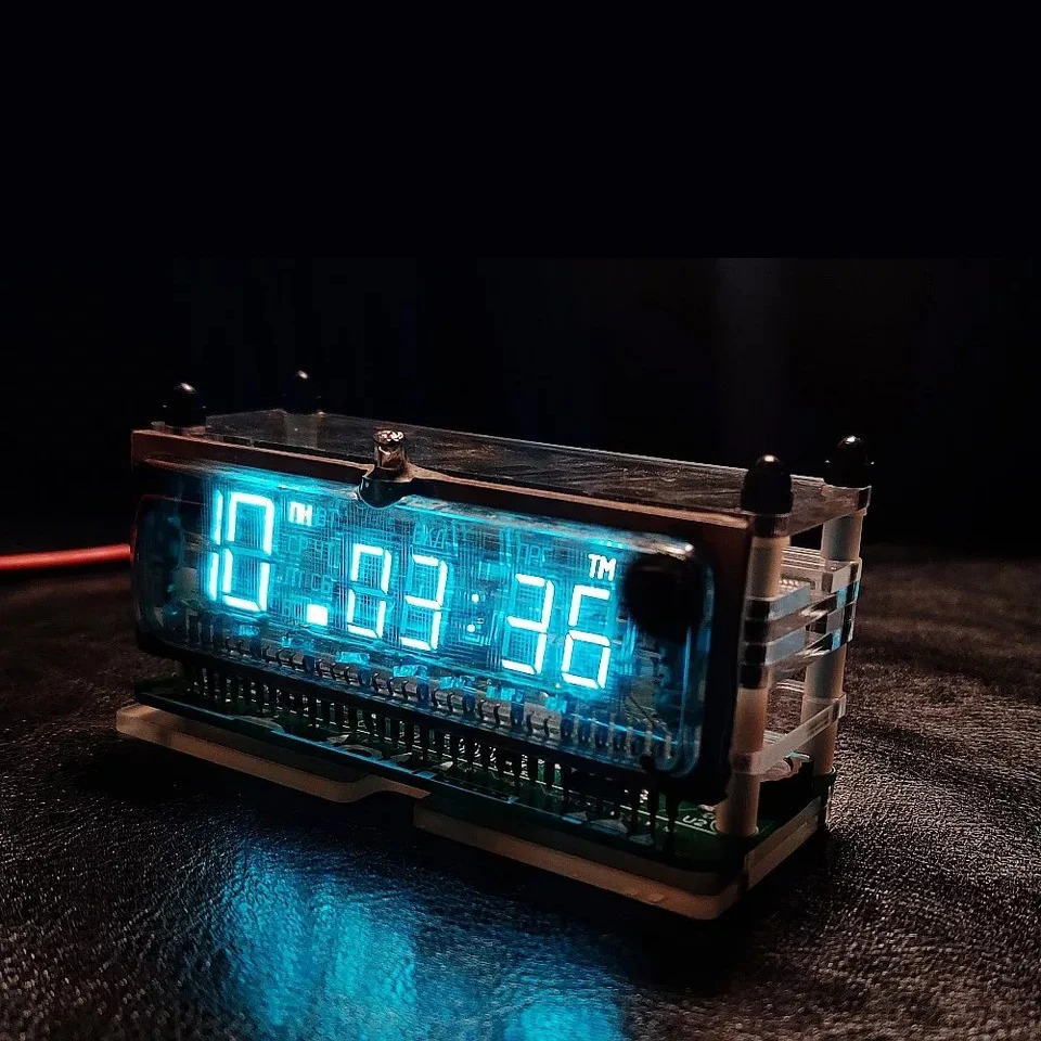 VFD Clock Display DS3231 Time Digital LED Clock Desktop Clock Transparent Display Screen TPYE C Power Temperature compensation