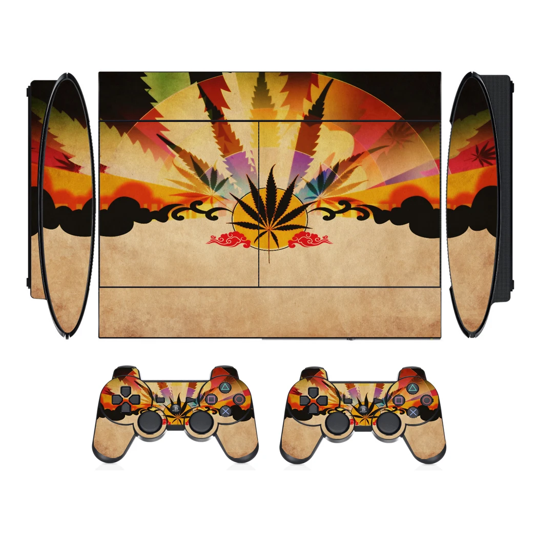 Maple Leaves 2451 Vinyl Skin Sticker Protector for Sony PS3 Super Slim and 2 Controller Skins Stickers