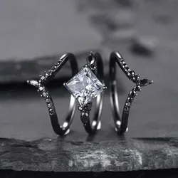 Gorgeous Black Color Square Ring for Women Wedding Engagement Party Jewelry