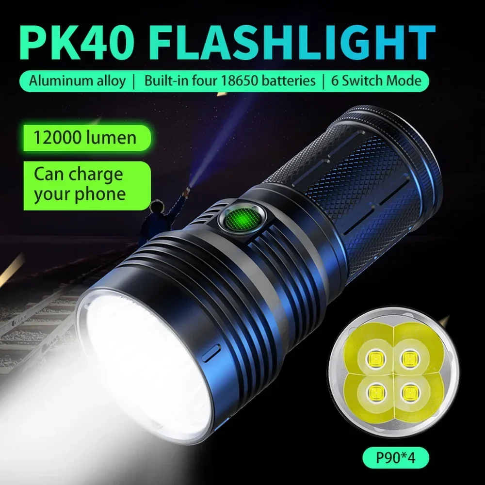 High Power 6 Modes Searching LED Torch Lantern USB Rechargeable 18650 Battery Flashlight