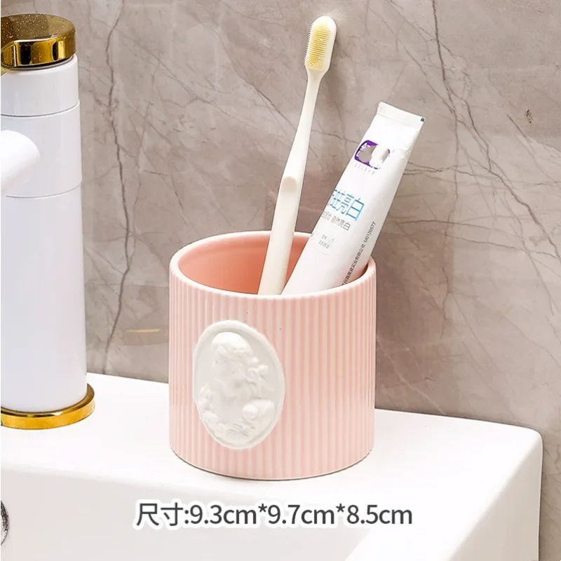 Pink Relief Ceramic Lotion Bottle, Mouthwash Cup, Soap Box, Toothbrush Holder, Toilet Brush, Bathroom Decoration Accessories