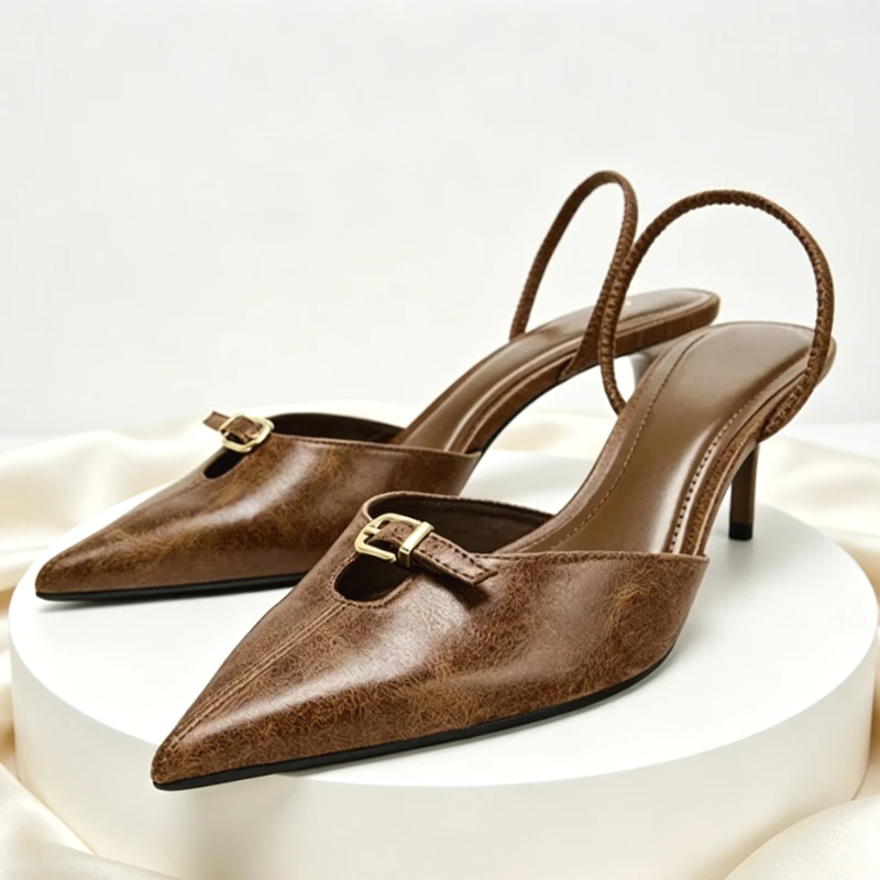 2026 Luxury Designer Pointed Toe Pumps Woman Shoes  Novelty Buckle Decoration Slingbacks Sandals Elegant Banquet Wedding Heels