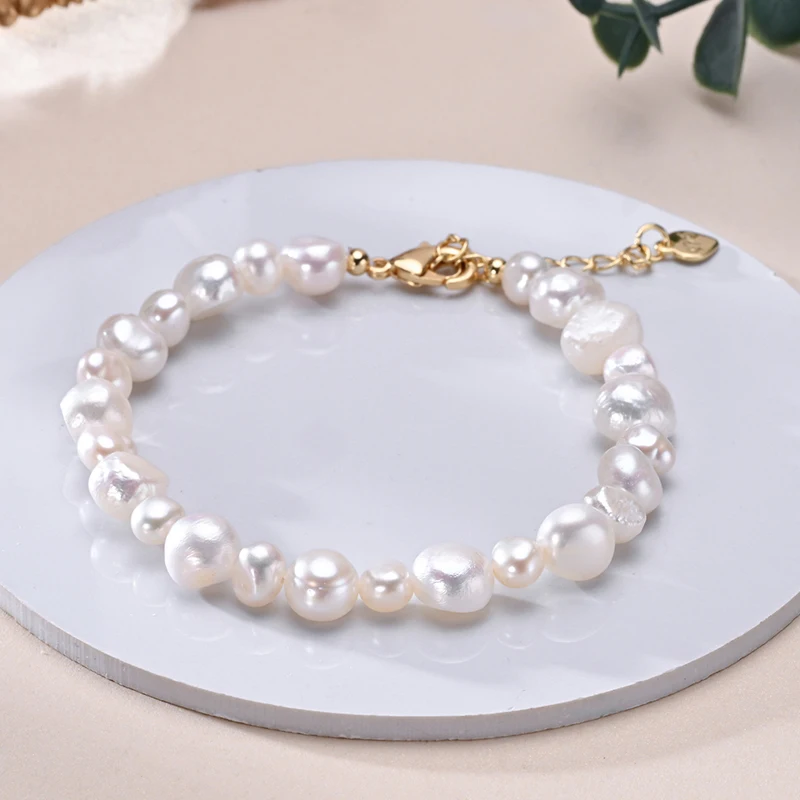 Natural Freshwater Pearls Mixed Sizes Baroque Shape Bracelet S925 Sterling Silver Chain Fine Fashion Jewelry Hot Gifts for Women