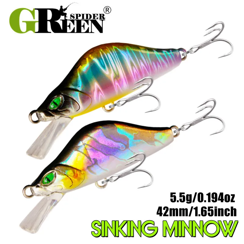 GREENSPIDER 43 mm 5,5 g sinkender Minnow Mini-Hartköder, künstlicher Angelköder, Wobbler, Kurbelköder, Forellenköder