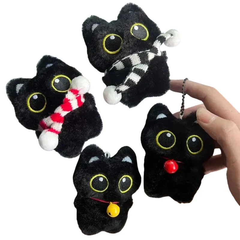 Mignon chat noir en peluche petite poupée pendentif 10 Cm porte-clés dessin animé doux Animal en peluche poupée pendentif sac à dos sac décoration cadeau