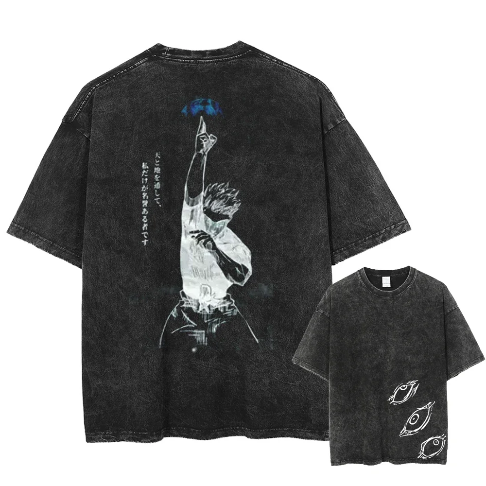 2025 nuevo Gojo Satoru Jujutsu Kaisen 100% Camiseta lavada de algodón para hombre verano Casual cómodo suave moda versátil transpirable