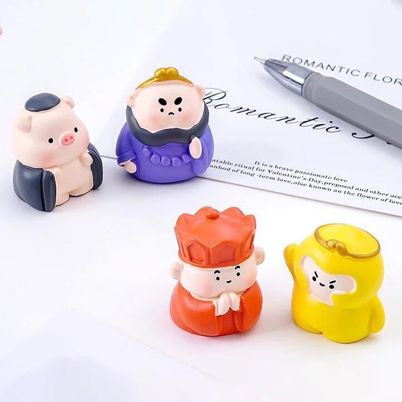 Journey to the West Figurines Set Cute Chibi Style Monkey King with Disciples Car Dashboard Desktop Decor DIY Gift Ornament