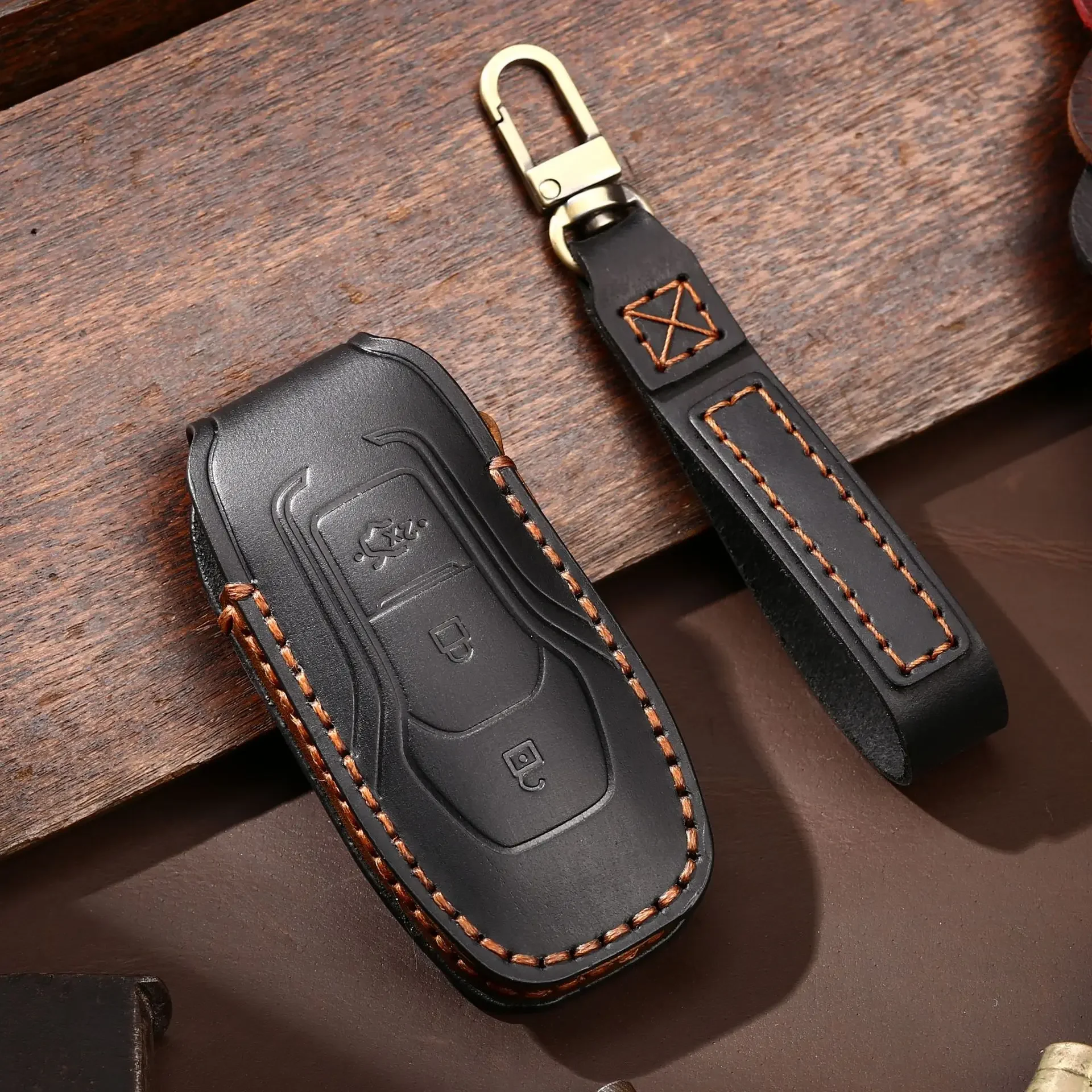 

1pc Leather Car Key Case For 2019 2020 Ford Mustang Explorer Edge Fusion Mondeo F150 F250 F350 F450 F550 Fob Suede Auto