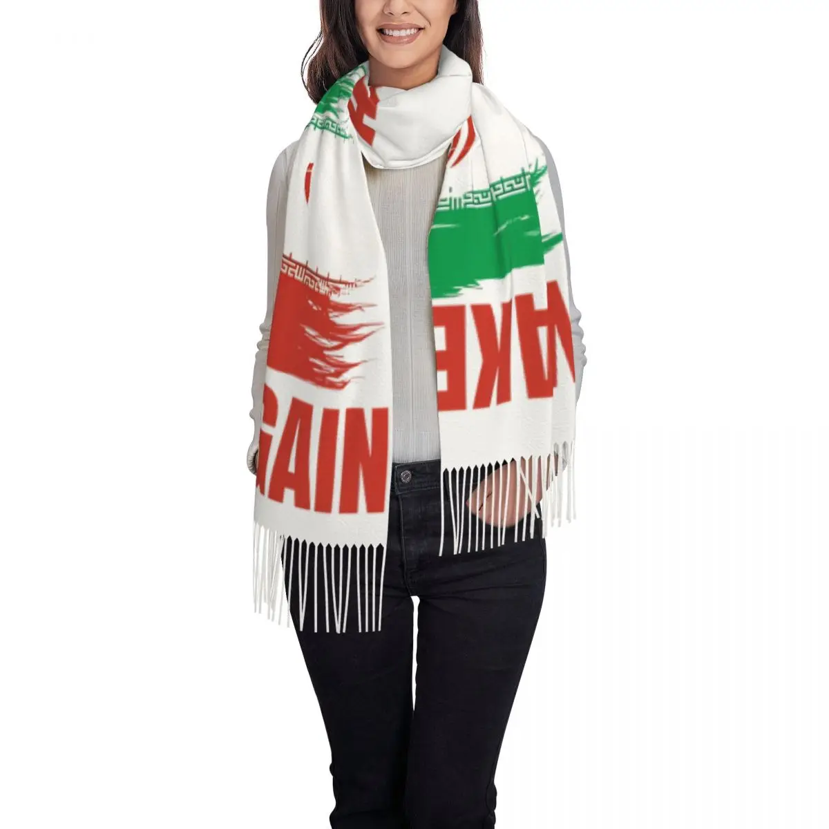 Women Scarf Warm Soft Make Iran Great Again MIGA Scarves Wraps with Long Tassel Popular Shawl Wrap Autumn Printed Bufanda