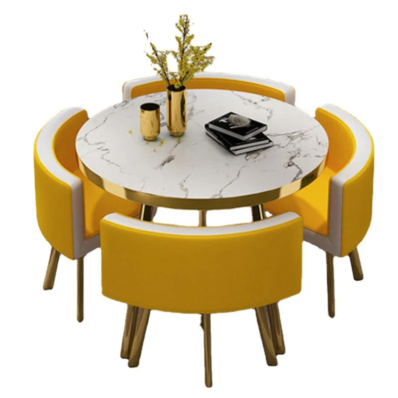 

#Scandinavian Small Dining Table and Chairs Combination Household Round Space 4 People Dining Table