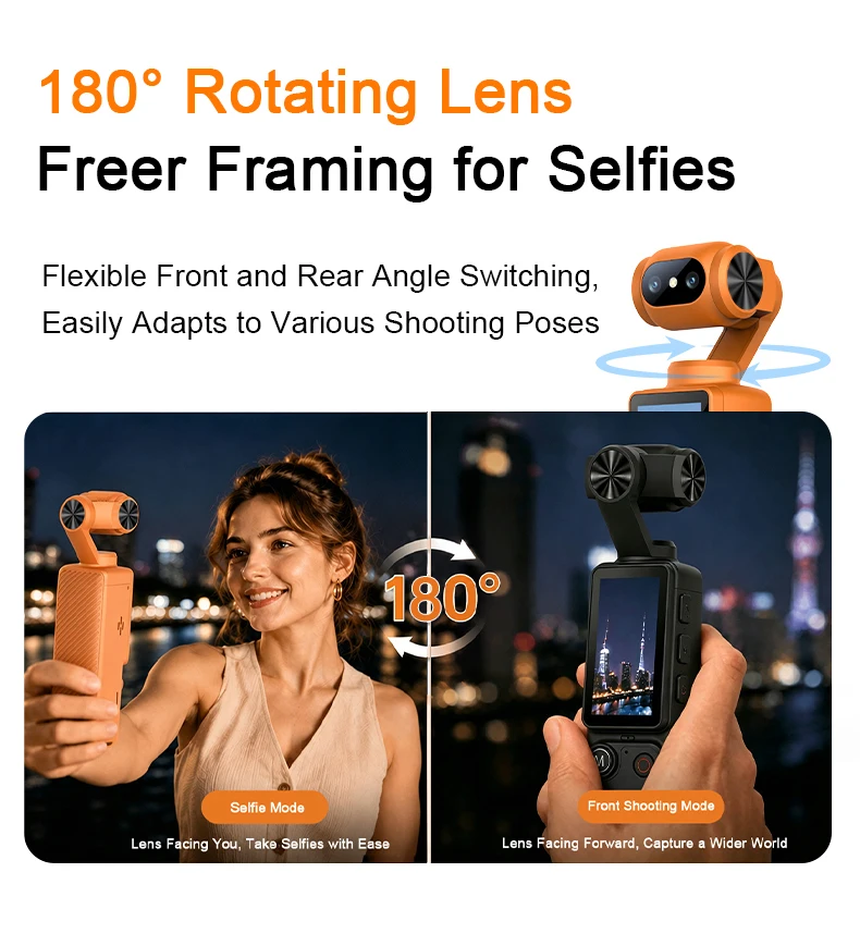 Regaton 4K Action Camera 180° Face Tracking Gimbal Stabilizer 1.9 Inch Touch Screen 64MP Pocket Digital Camera WiFi Sports DJ