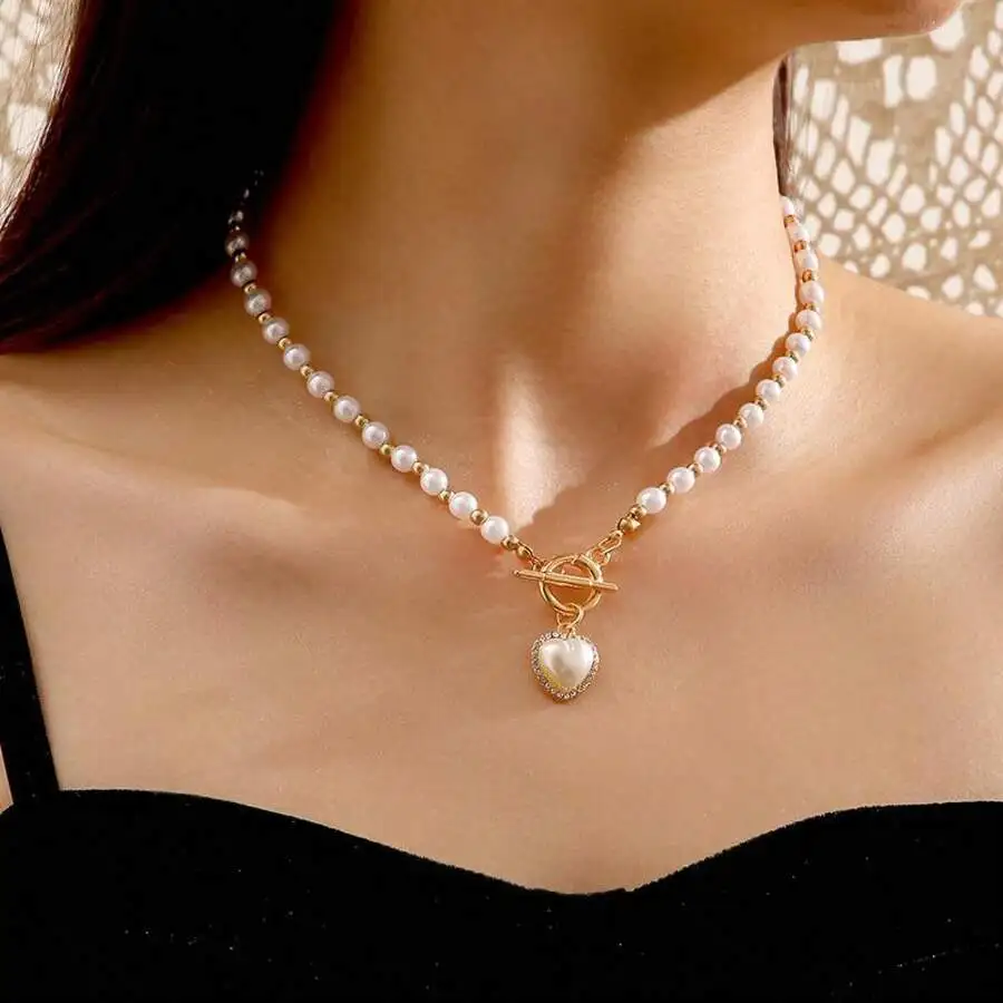 

Жемчужное ожерелье с подвеской в виде сердца и застежкой-тоггл для женщин