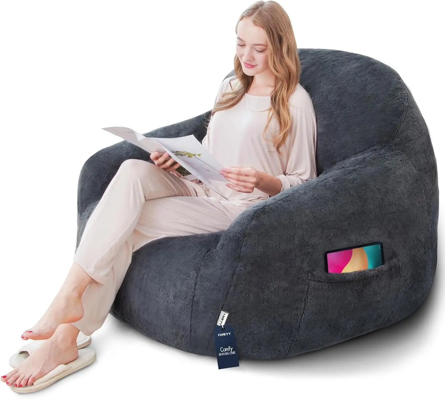 Bag Chair for Adults, Giant Bean Bag Chairs Washable, Comfy Bean Bag Sofa Stuffed High-Density Memory Foam Filler, Plush Be