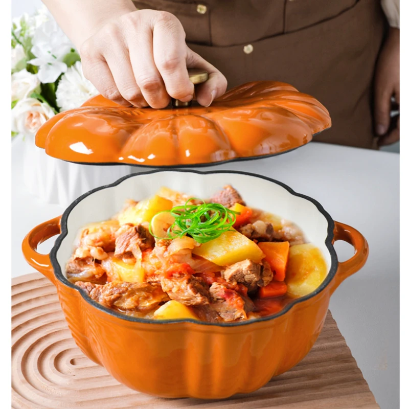 Cast Iron Pumpkin Pot: Non-Stick Fry Pan, Thickened Enamel Tomato Soup Pot, Induction Cooker Stew, Pumpkin Casserole