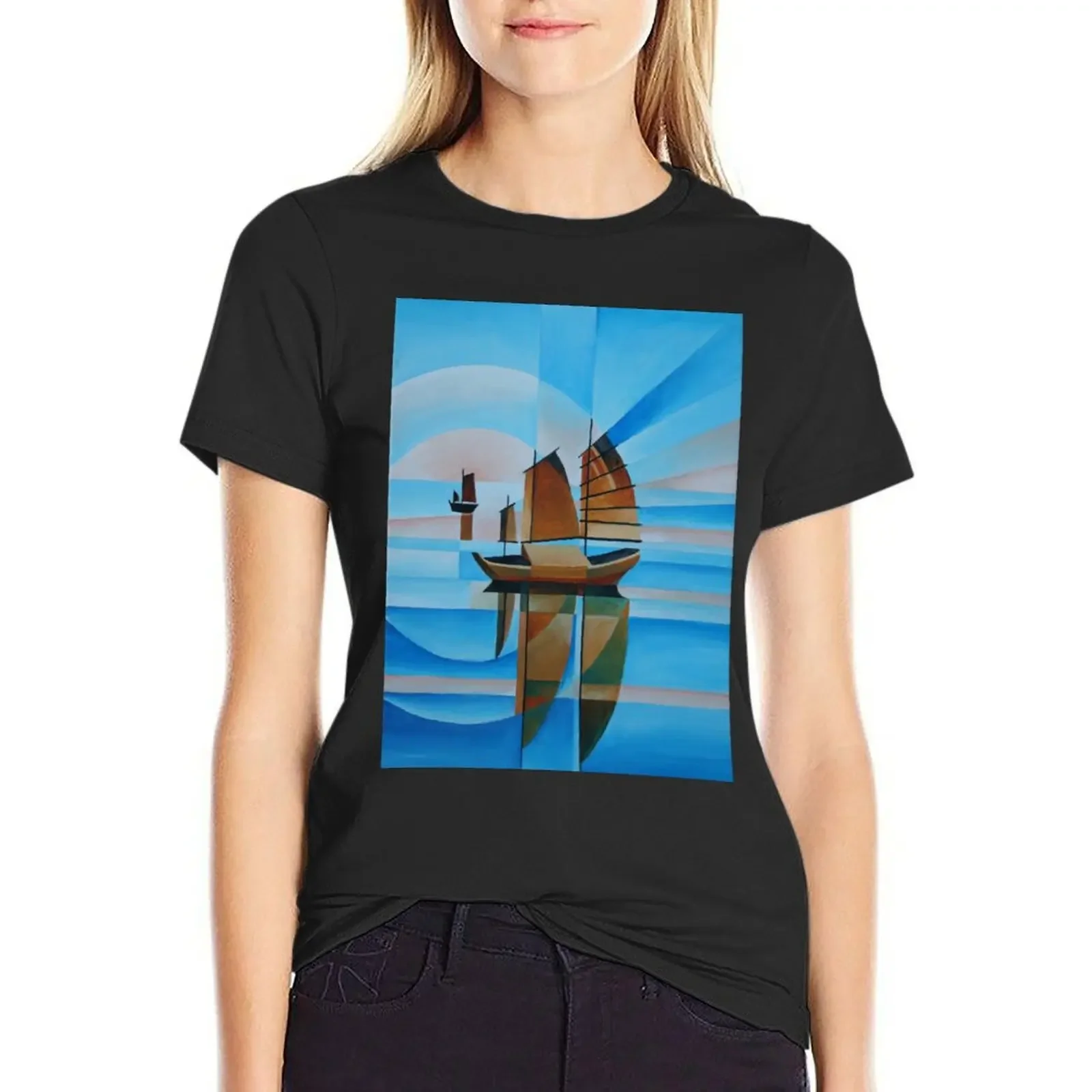 Soft Skies, Cerulean Seas and Cubist Junks T-Shirt kawaii clothes tees oversized Womens graphic t shirts