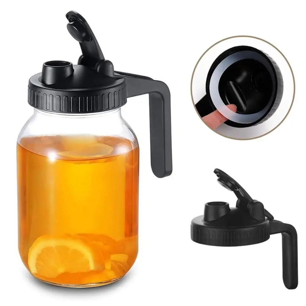 Leakproof Mason Jar Pour Spout Lid 70mm/86mm with Handle Spout Lid Plastic Reusable Seal Bottle Cover for Wide Mouth Jar