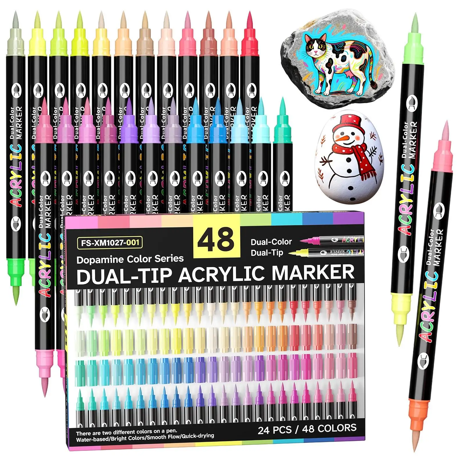 48-240 Colors Acrylic Paint Markers, Dual Tips Dual Color for Rock Painting, Canvas, Wood, Glass, Ceramic, Fabric, Plastic, Soft Brush
