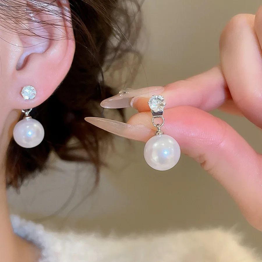 Glänzende kleine quadratische Zirkon-Ohrringe für Damen, klassisch, sanfte Imitationsperle, Tropfenohrring, Charms, täglicher Schmuck, Bijoux K