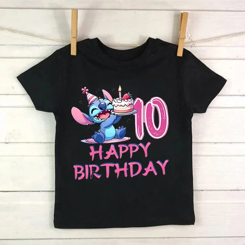 Birthday Lilo Stitch Cartoon T Shirt Children Kids Stitch Cute Manga T-shirt Graphic Tshirt Girl Boy Top Tees Lilo and Stitch