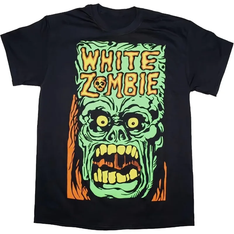 Men's Retro White Zombie Band Pattern Printed Short Sleeved Shirt, Bold Skull for Both Men and Women, Suitable for All Seasons
