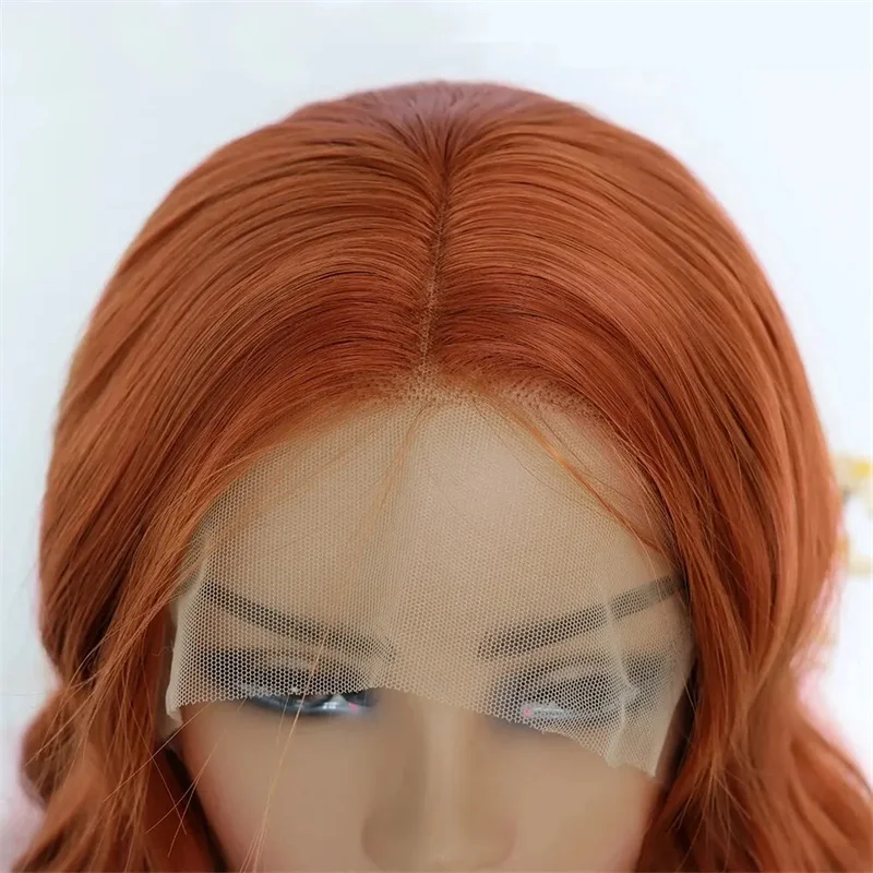 Peruca dianteira Long Ginger Orange Lace, Matched All Skins, cabelo do bebê, preplucked glueless peruca, resistente ao calor, 180 Densidade, 26"