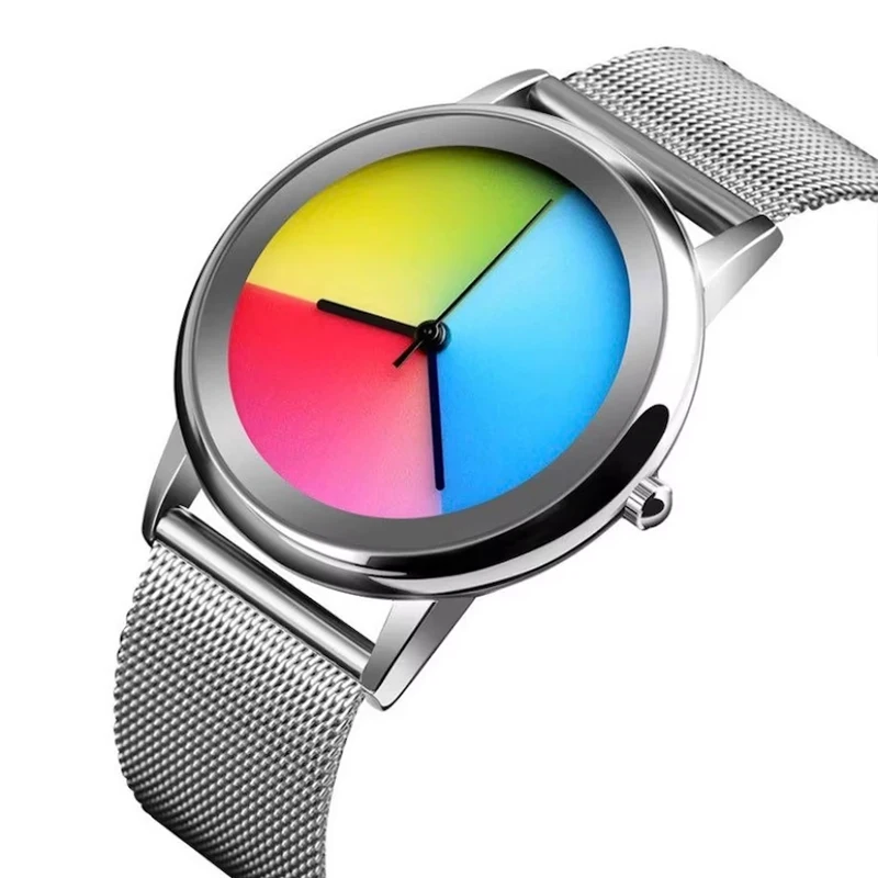 Novo exclusivo relógio feminino moda casual colorido mudando dial quartzo wriswatch simples ultrafino aço senhora relógios presente especial