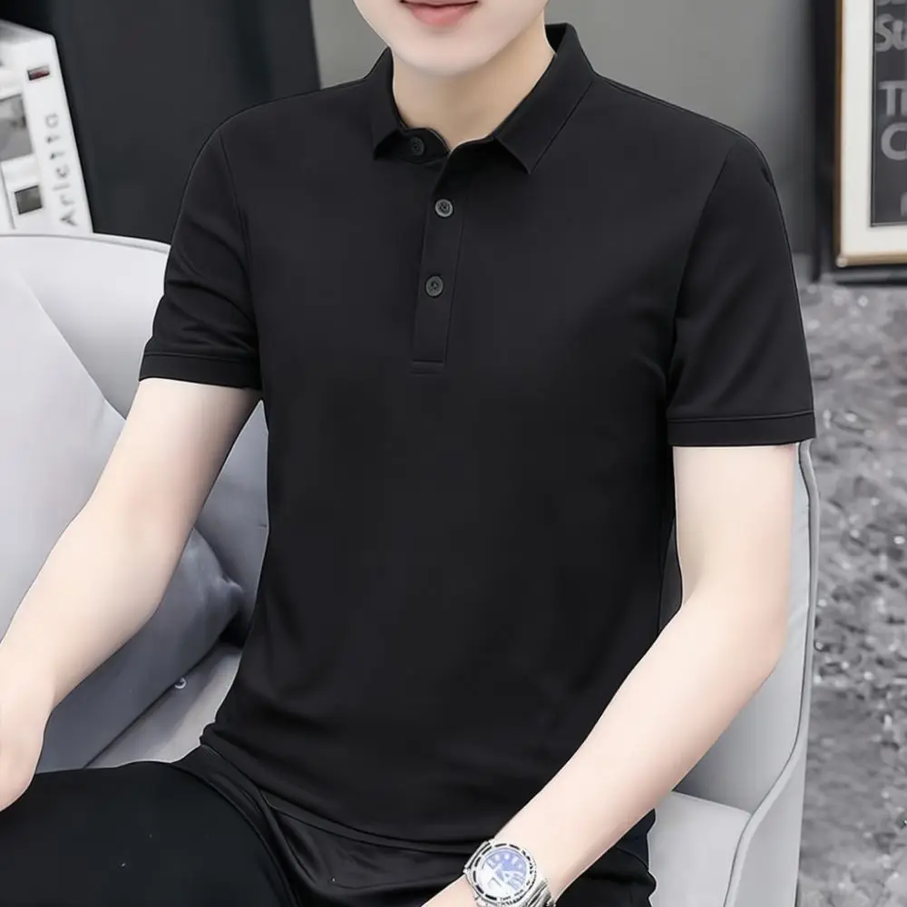 Summer Men Polo Shirt Ice Silk Breathable Quick Dry Tee Casual Lapel Elastic Fitness Athletic Top Loose Short Sleeve Clothing