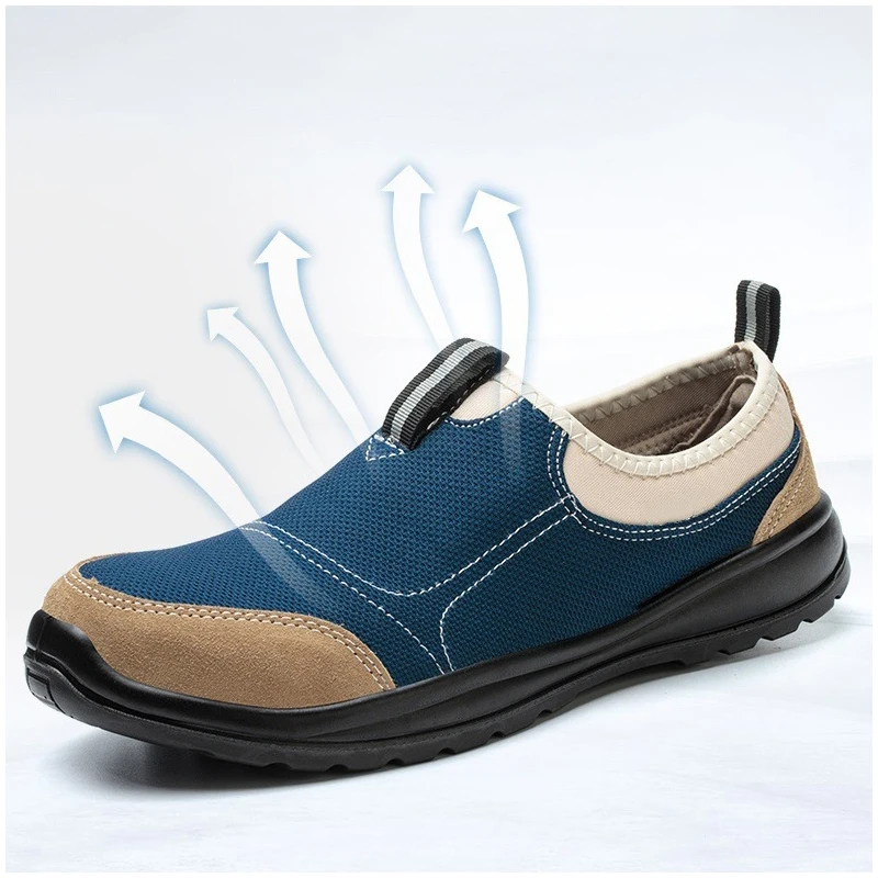 men fashion breathable steel toe cap working safety shoes slip-on worker loafers summer tooling security boots protect footwear