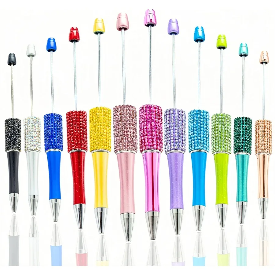 

12 шт., ручки из бисера, объемные шариковые ручки с бриллиантами, мульти-выдвижные ручки для письма, ручки из бисера, сделай сам, фокальные бусины, ручки, набор для изготовления подарков f