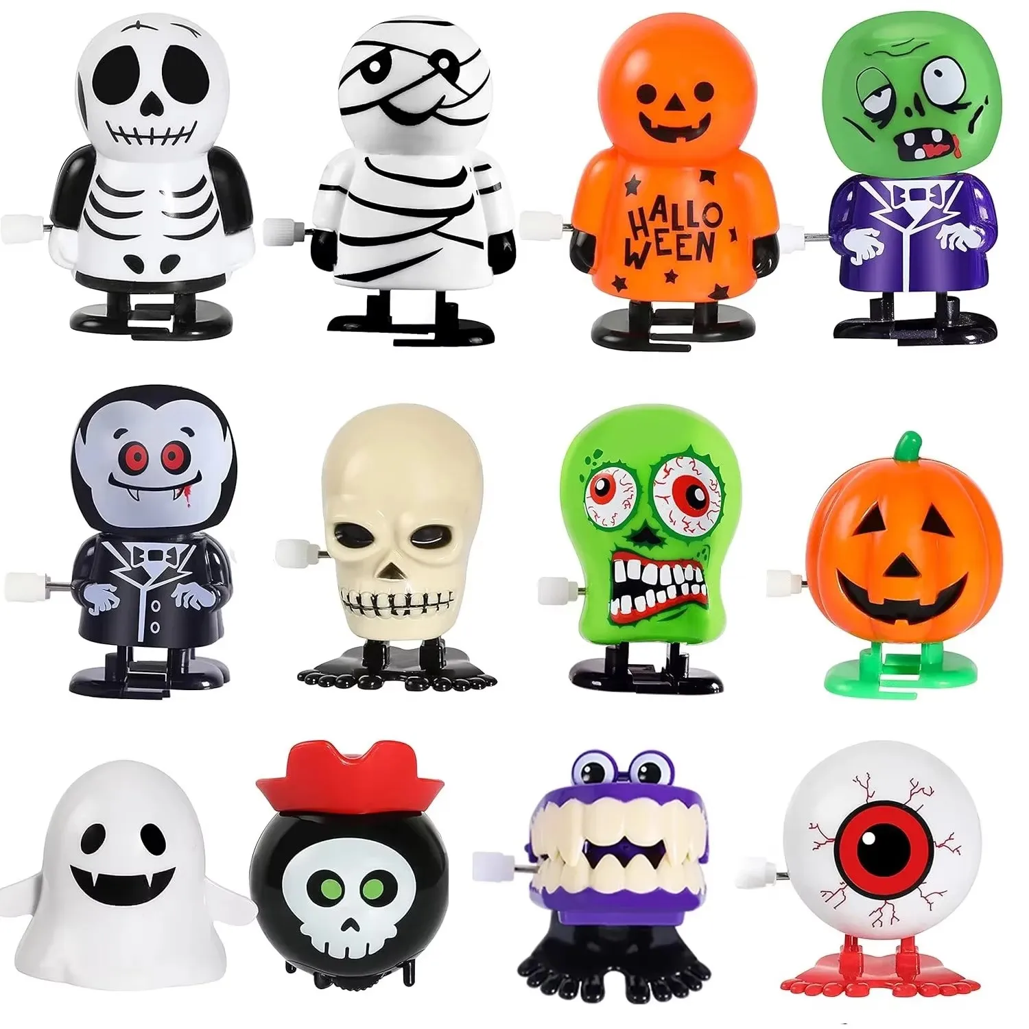 3/6PCS Cute Christmas Clockwork Wind Up Toy Jumping Teeth Ghost Pumpkin Skull Fun Novelty Ornament for Xmas Party Kids Boys Gift view 3