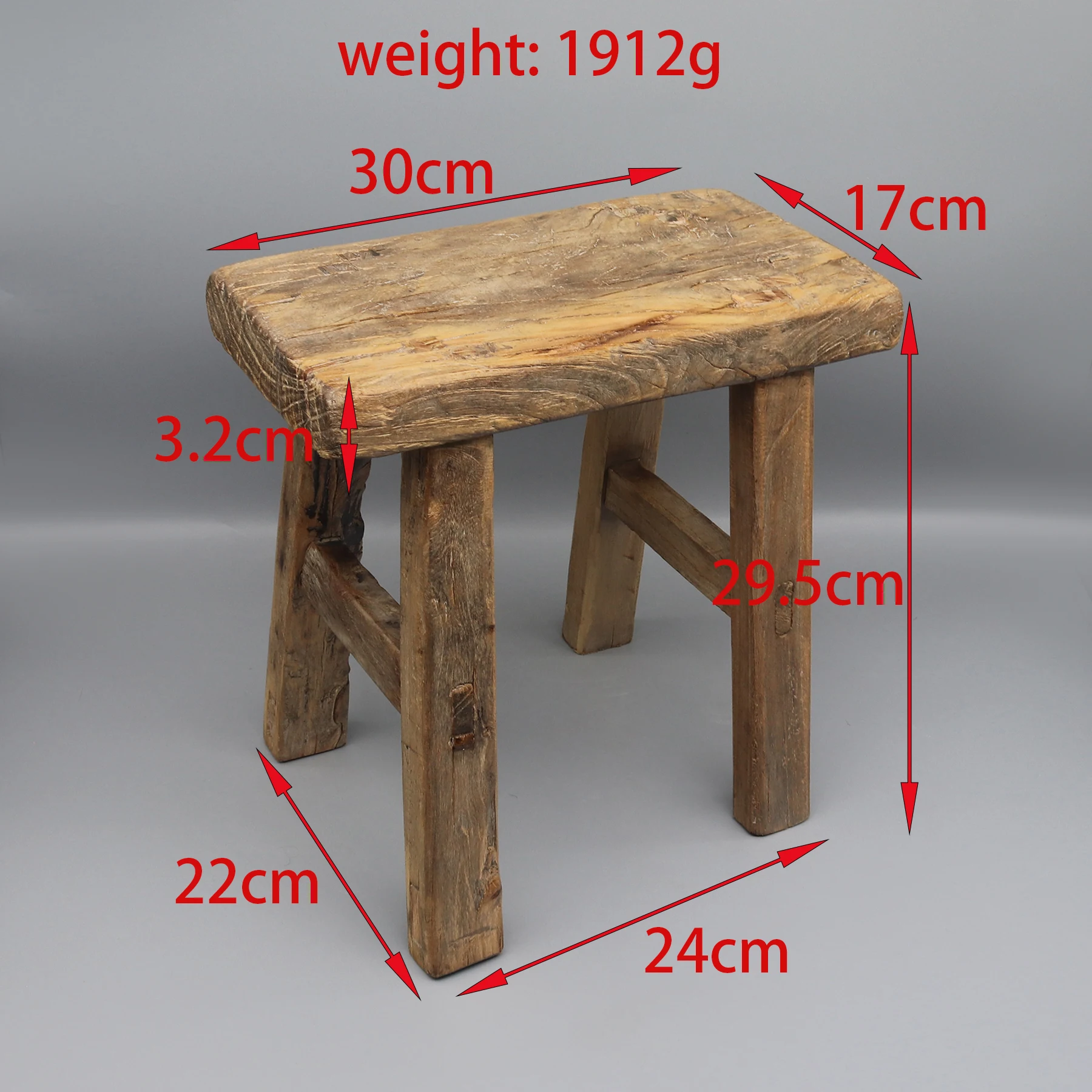 Naturally Weathered Old Wooden Stool, Mortise and Tenon Jointed Stool, Solid Wood, Chinese Antique