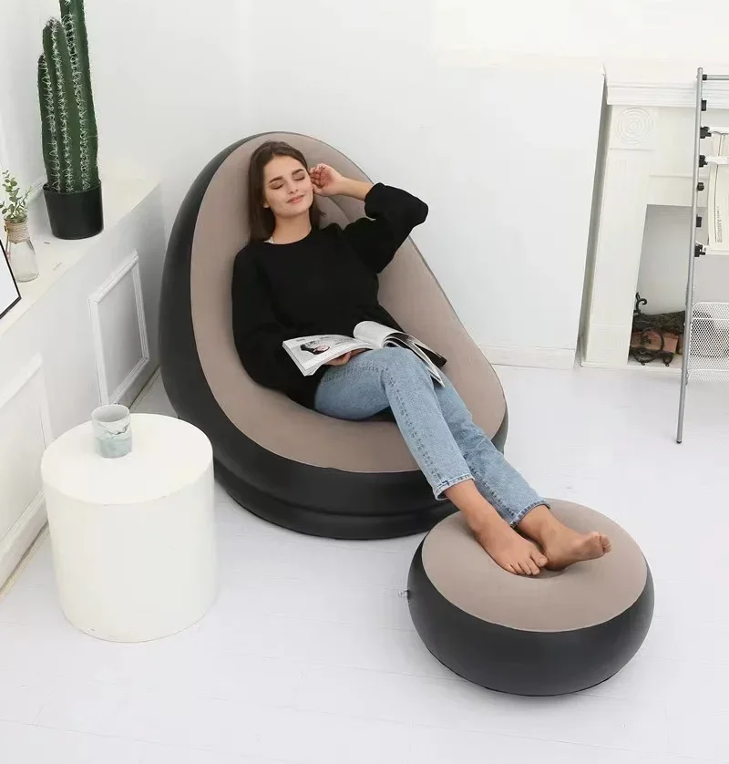 New Thick Inflatable Sofa Lazy Sofa With Footstool Foldable portable creative lounge chair optional color spot home furnishing