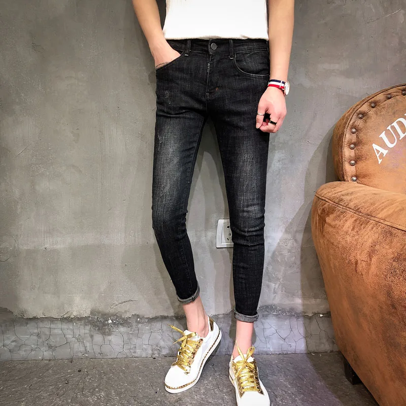 

Spring Casual Men's Jeans Slim Fit Nine-Piece Long Pants Faionable Urban Sle Comfortable Denim Mid-Low Waist Zipper Closure