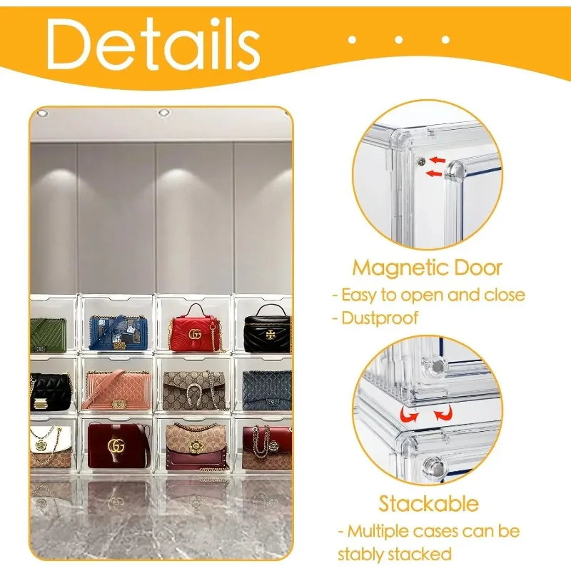 6Pack Purse Organizer For  Organizer Box With Magnetic Door Stackable Closet Clear Acrylic Display Case Handbag Storage