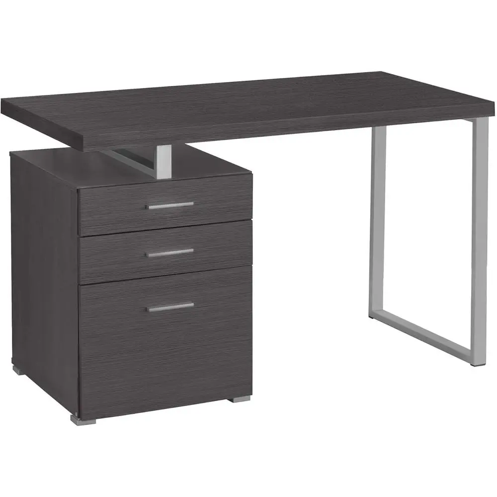 

47 Grey & Silver Home Office Desk with Cable Management, 48 Length, for Computer and Writing