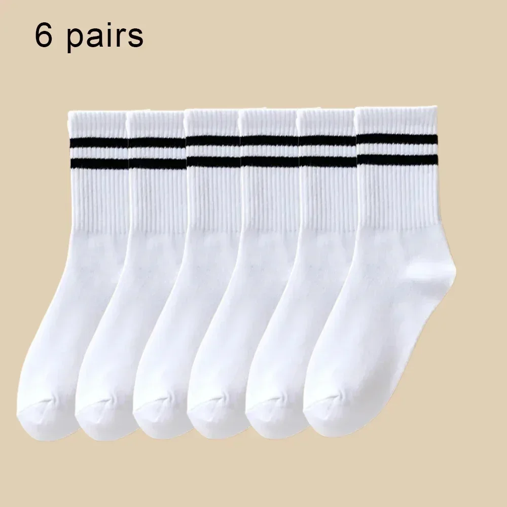 남녀공용 통기성 미드 튜브 양말, 편안한 스포츠 땀 흡수 양말, 단색, 가을, 겨울, 6 켤레