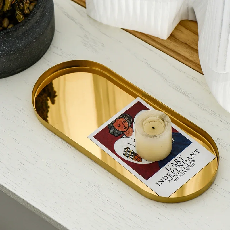 Stainless Steel Storage Tray Golden Oval  Light Luxury Jewelry  Cosmetic   Plate Swing  Home Decorative tray