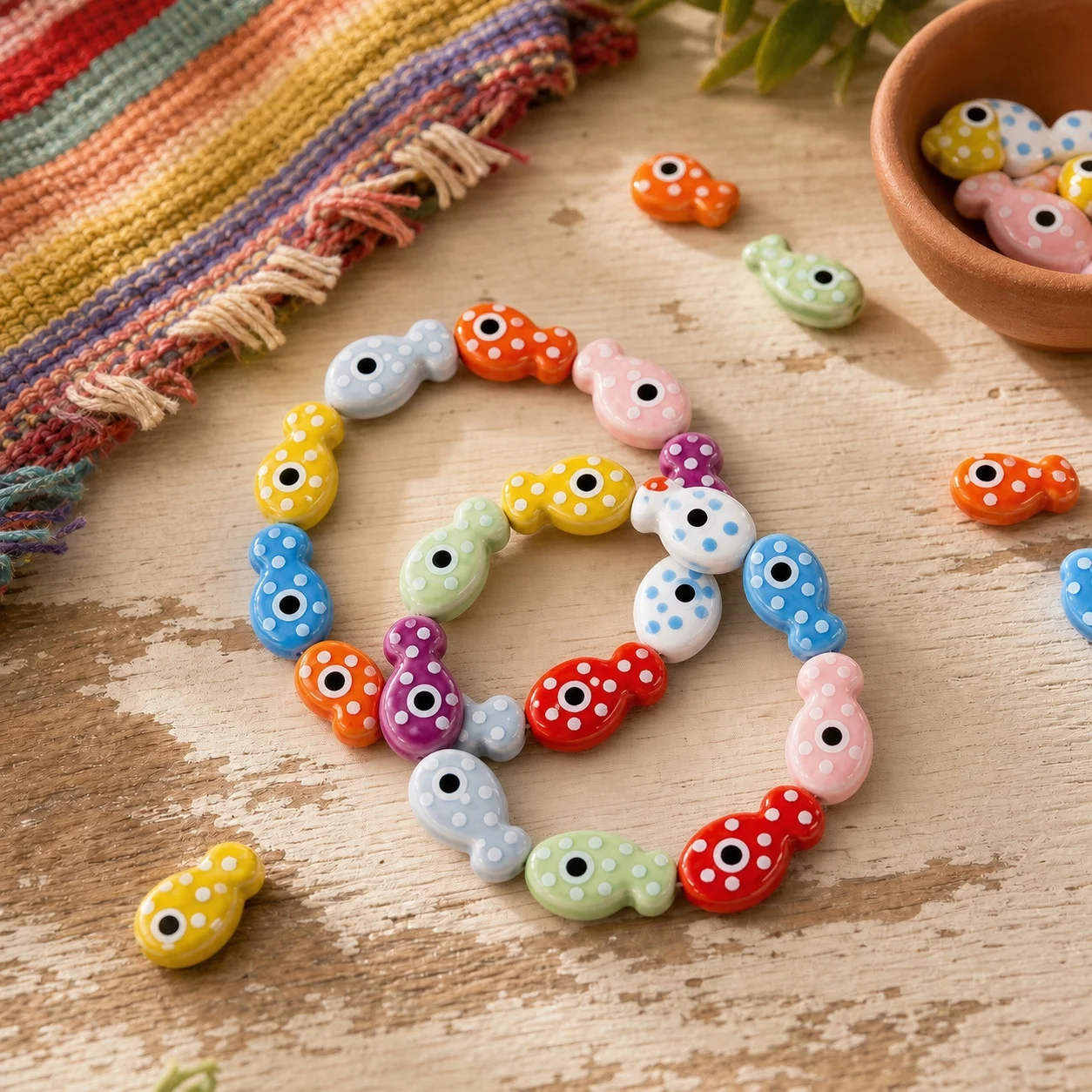 2pcs Colorful Ceramic Animal Bead Stretch Bracelet Cute Strand Wrist Bracelet for Women and Girls Summer Beach Style