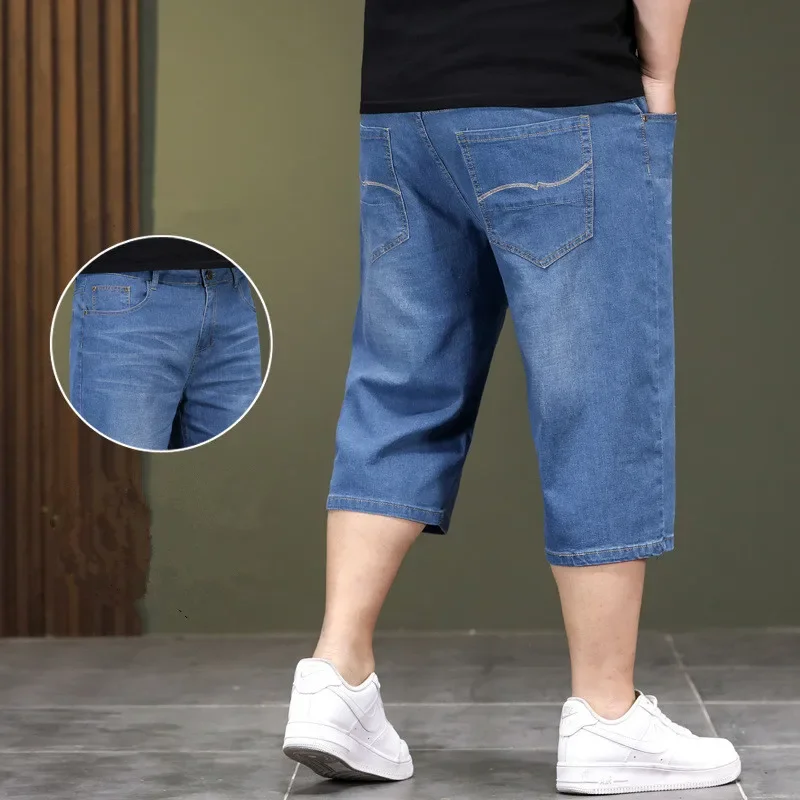 Loose Large Size Jeans Long Shorts for Men High Waist Plus 40 42 44 48 Summer Denim Knee Length Cropped Male Dad Capri Trousers