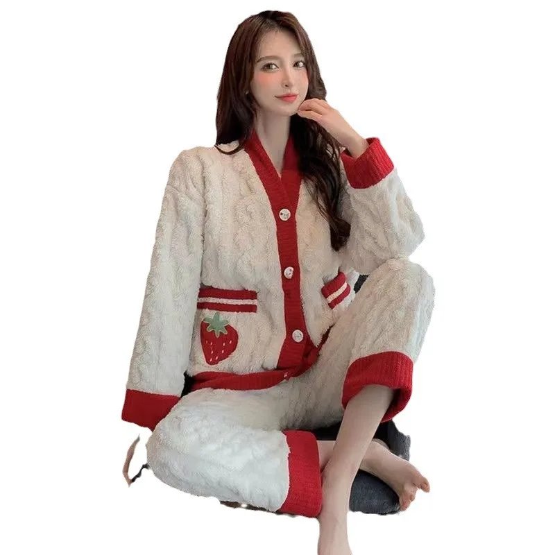 الخريف والشتاء سميكة الصيني الاسود الخوخ ملابس خاصة الفتيات السراويل طويلة الأكمام الصغيرة عبق الفانيلا دعوى ملابس المنزل سميكة و