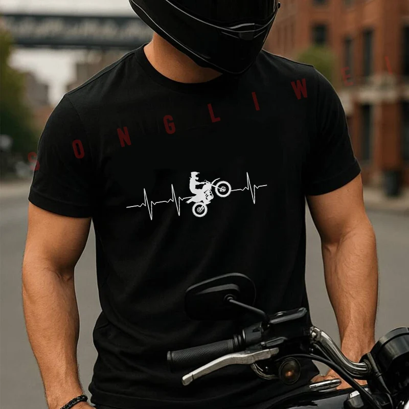 

Motorcross EKG Graphic T Shirt Summer Creative Short Sleeved Casual Tee Men Women Streetwear Loose T-shirt