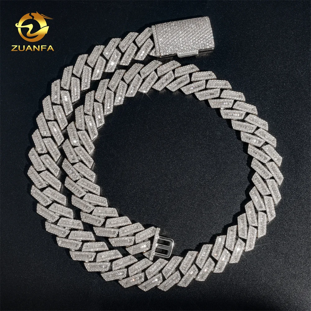 

15mm 18mm Hip Hop Fine Jewelry Baguette Diamond Men Necklace Sterling Silver Fully VVS Moissanite Luxury Cuban Link Chain