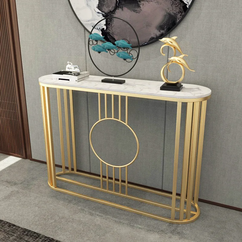 Light luxury wrought iron entrance table marble foyer shelf floor-to-ceiling Nordic living room wall decoration