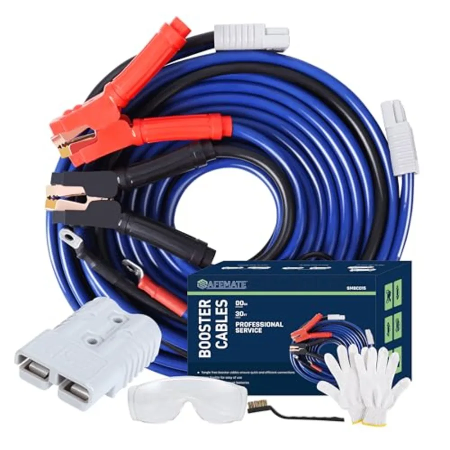 

00 Gauge 30 FT Heavy Duty Jumper Cables - 1500Amp Booster Jumper Cable for Car SUV and Trucks Battery - Quick Connect Blue